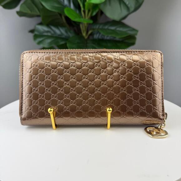 💎✨Authentic Gucci Shine Microguccissima Lovely Heart Zip Around Wallet Bronze - Picture 1 of 3